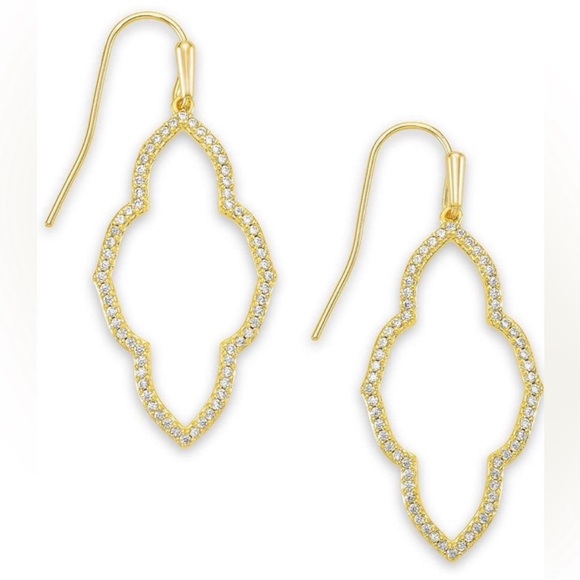 Kendra Scott Abbie Gold Small Open Frame Earrings in White Crystal - Picture 2 of 3